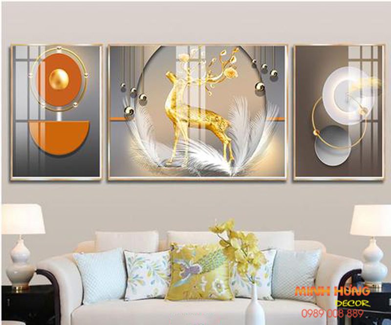 Tranh tráng gương hươu vàng và hình học TGH8659