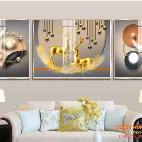 Tranh tráng gương đôi hươu vàng TGH8660