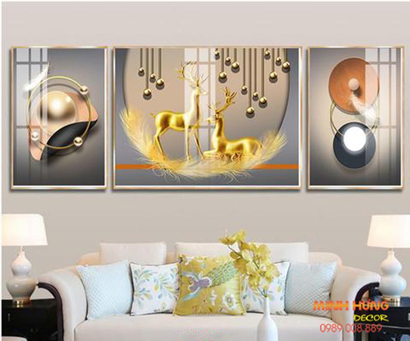 Tranh tráng gương đôi hươu vàng TGH8660