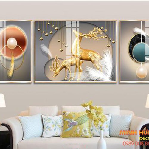 Tranh tráng gương 2 chú hươu TGH8661