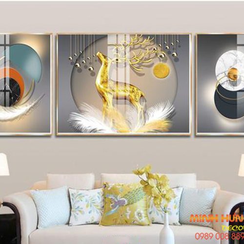 Tranh tráng gương hươu vươn mình TGH8662