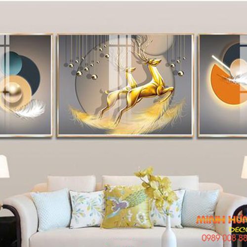 Tranh tráng gương 2 chú hươu nhảy TGH8665