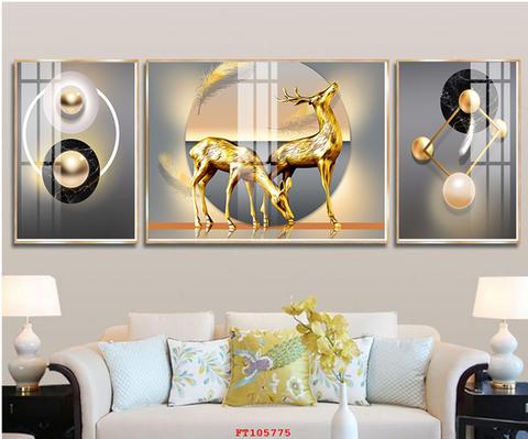 Tranh tráng gương 2 chú hươu vàng TGH8669