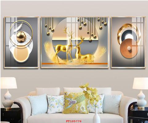 Tranh tráng gương 2 chú hươu và hình học TGH8670