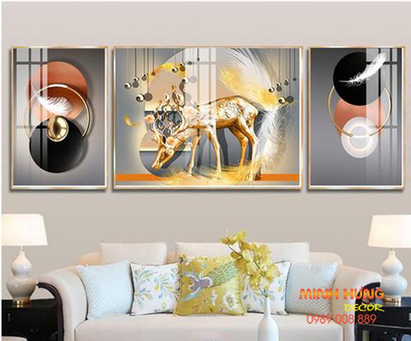 Tranh tráng gương hươu vàng và hình học TGH8676