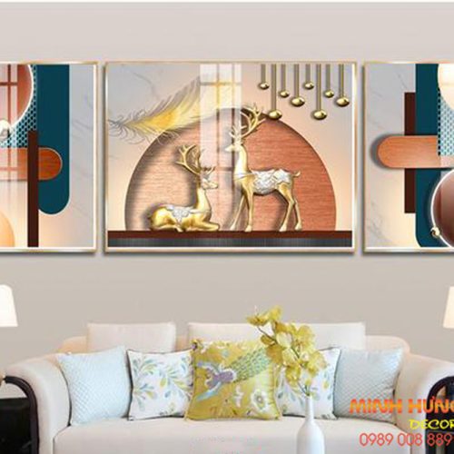 Tranh tráng gương 2 chú hươu vàng TGH8677
