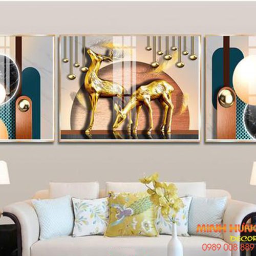 Tranh tráng gương cặp huơu vàng TGH8680