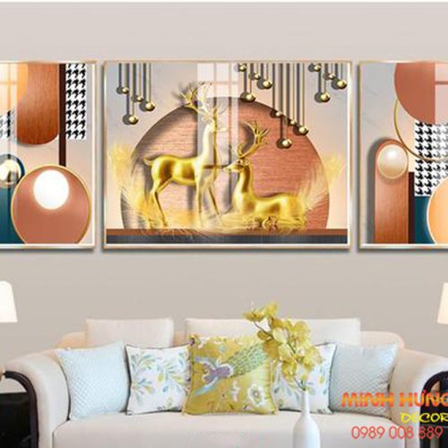 Tranh tráng gương hươu vàng an lạc TGH8681