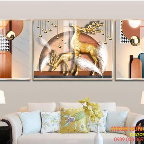 Tranh tráng gương hươu vàng vượng phát TGH8682