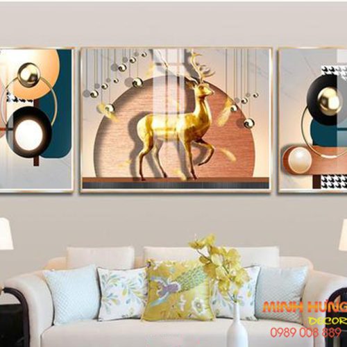 Tranh tráng gương hươu vàng rạng đông TGH8684