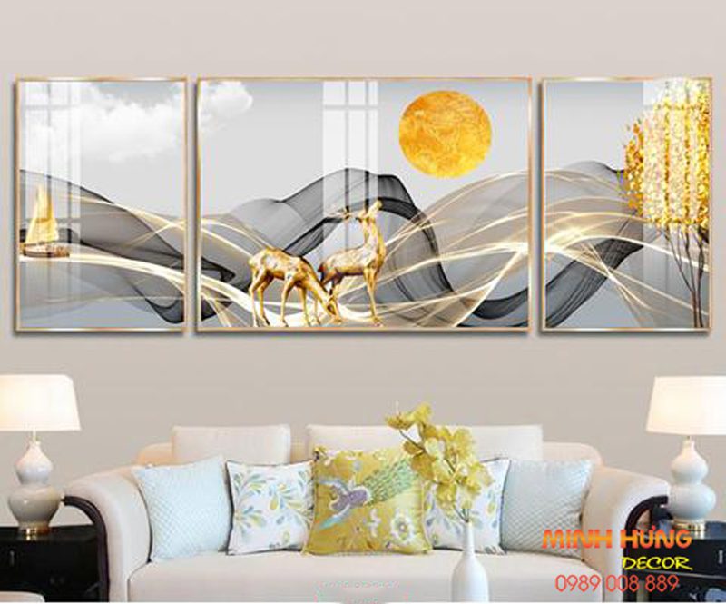 Tranh tráng gương đôi hươu vàng TGH8695