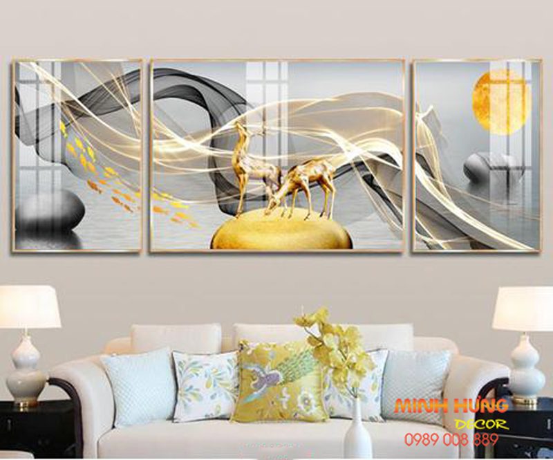Tranh tráng gương cặp hươu vàng TGH8697