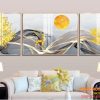 Tranh tráng gương hươu và 2 cây kim tiền vàng TGH8768