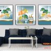 Tranh tráng gương hươu vàng và lá rẻ quạt TGH8778