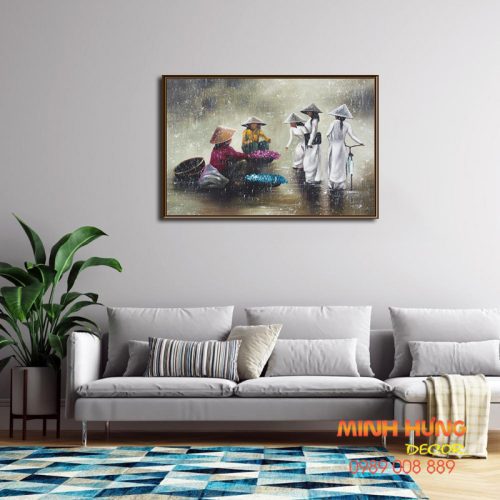 Tranh sơn dầu góc nhỏ chợ quê Việt TSD162