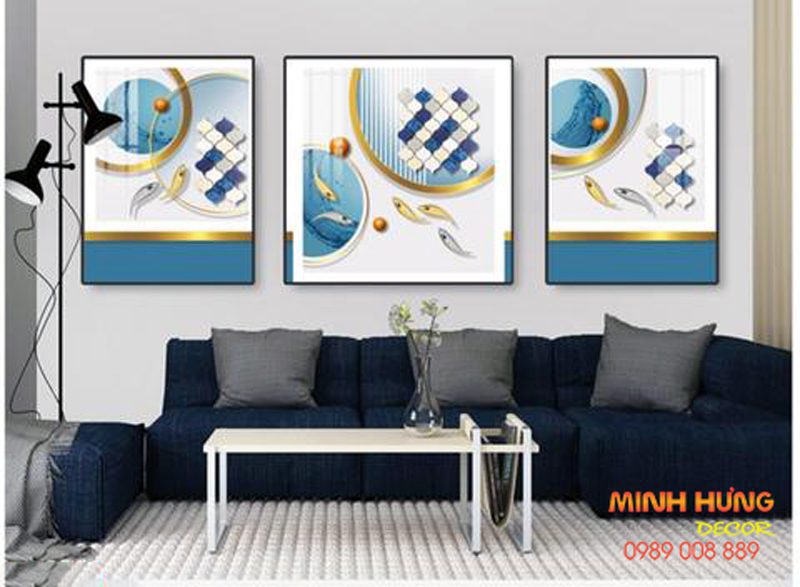 Tranh tráng gương tone xanh dương TGH8793