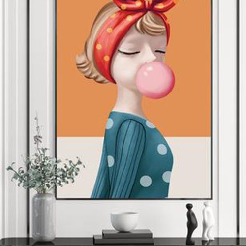 Tranh Cô Gái Buộc Nơ Thổi Kẹo Bubble Gum TGH9054