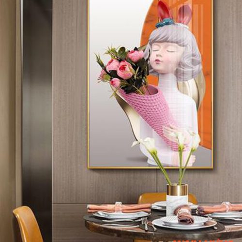 Tranh Tráng Gương Cô Gái Và Hoa Hồng Tím TGH9057