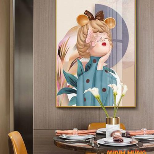 Tranh Tráng Gương Cô Gái Tai Gấu TGH9067