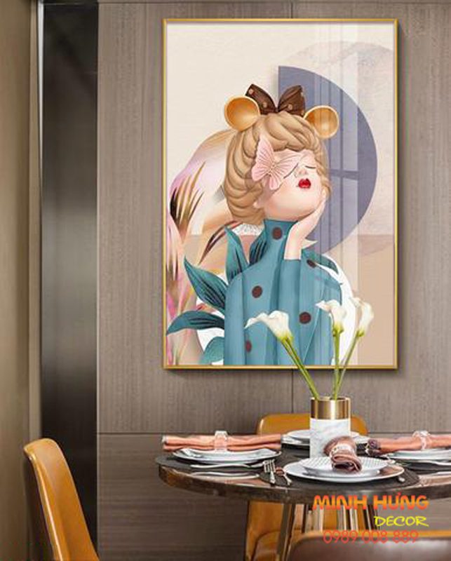 Tranh Tráng Gương Cô Gái Tai Gấu TGH9067