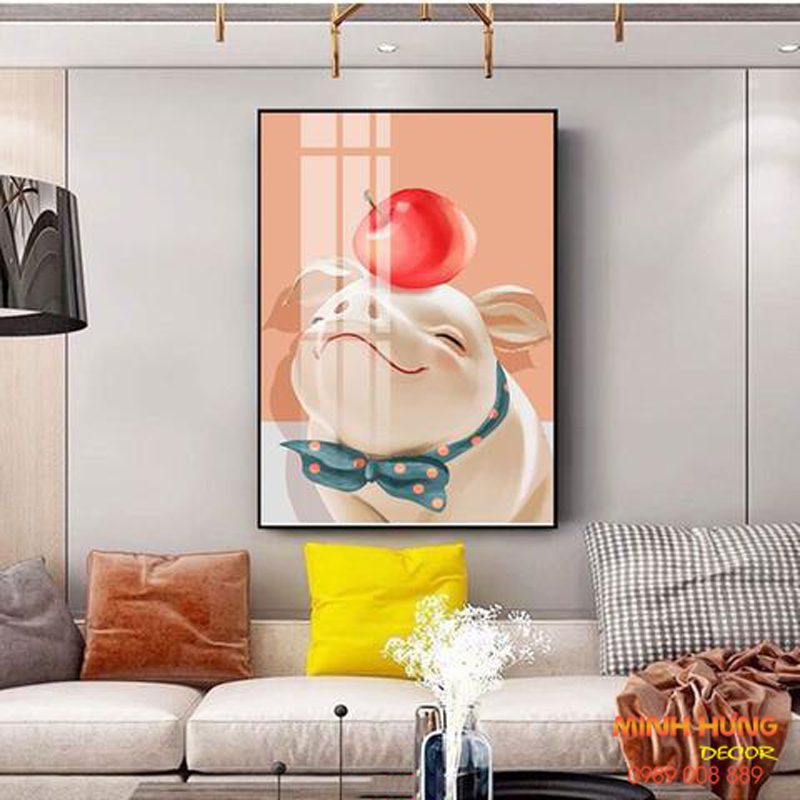 Tranh Tráng Gương Hình Heo Đội Táo TGH9069