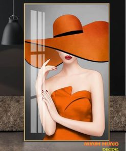 Tranh tráng gương quý cô váy cam TGH9082