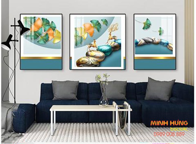 Tranh tráng gương hươu và lá nghệ thuật TGH9231