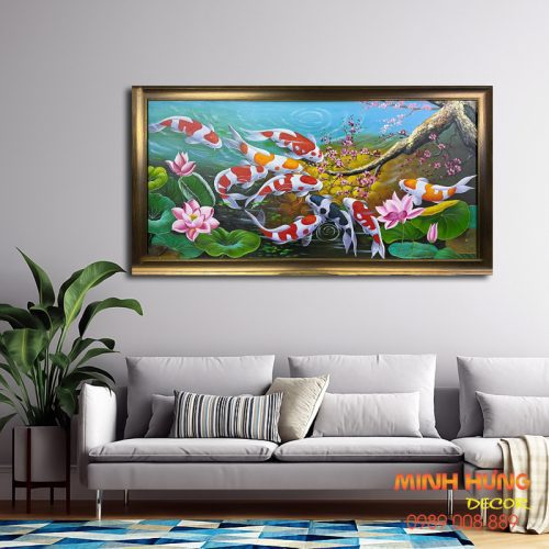 Tranh sơn dầu cửu ngư quần hội TSD225