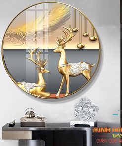 Tranh tráng gương đôi hươu vàng TGH9247