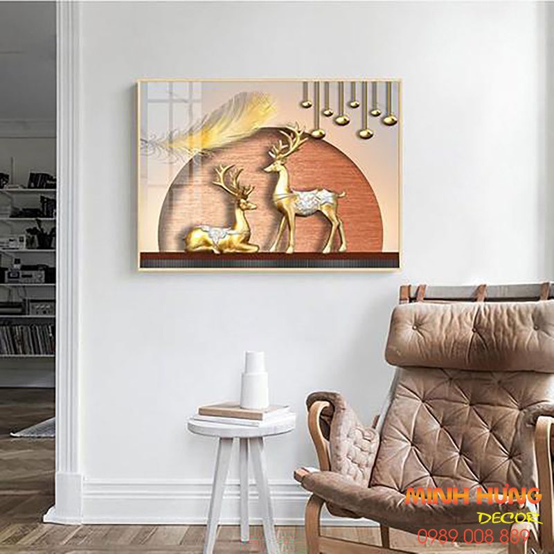 Tranh tráng gương hươu vàng bình an TGH9277
