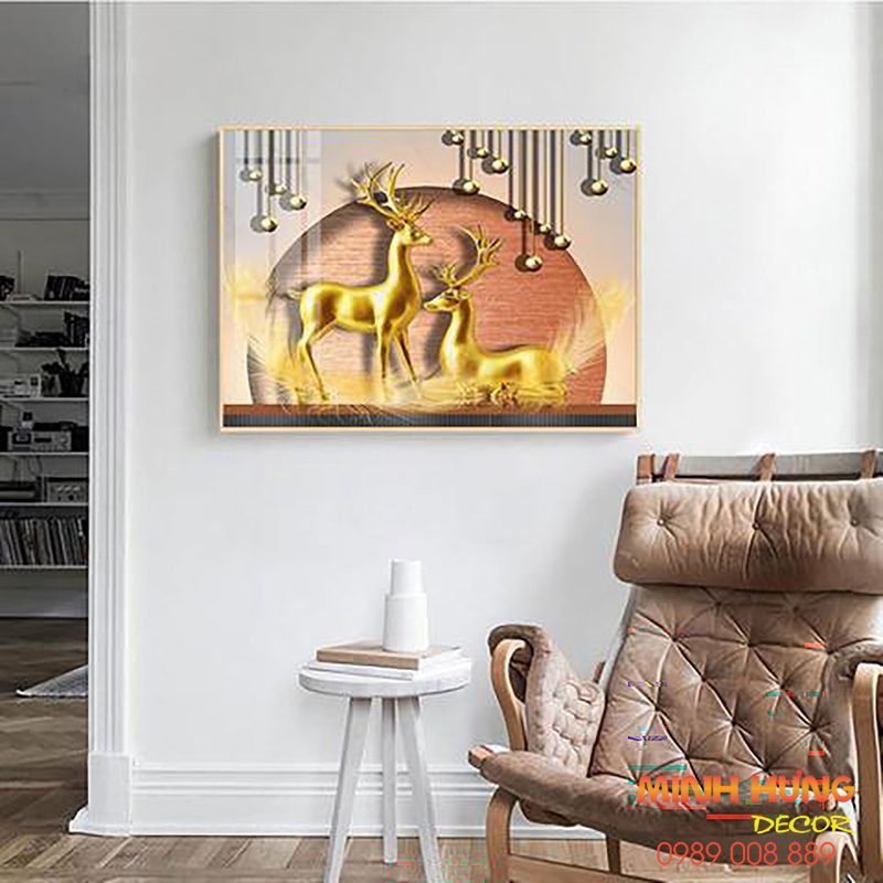 Tranh tráng gương Hươu Vàng Sum Vầy TGH9279