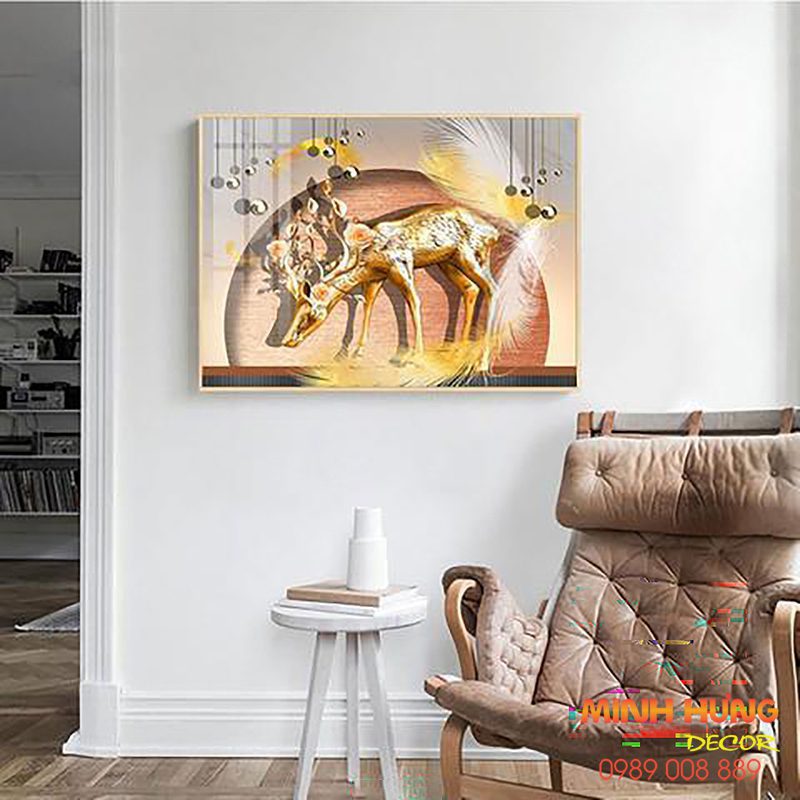 Tranh tráng gương hươu vàng an nhiên TGH9284