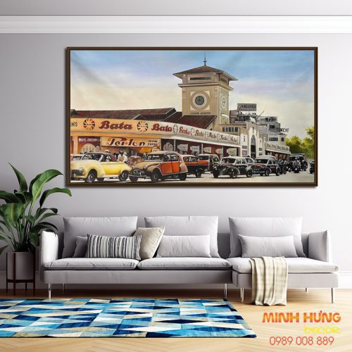 Tranh sơn dầu chợ Bến Thành xưa TSD249