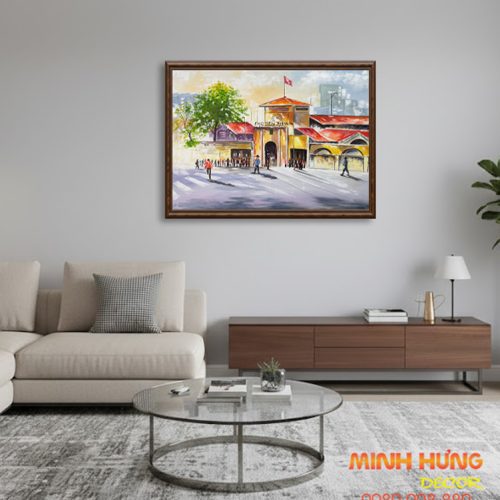 Tranh sơn dầu bình minh chợ Bến Thành TSD315