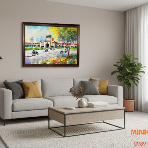 Tranh sơn dầu Bến Thành rạng rỡ TSD324