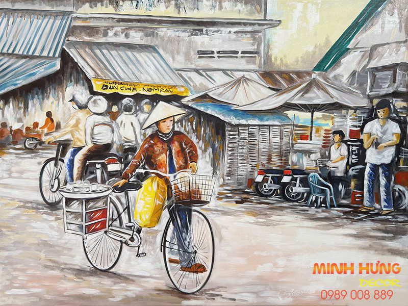 Tranh sơn dầu góc phố thân quen TSD318