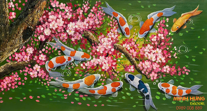 Tranh sơn dầu cửu ngư quần hội TSD360