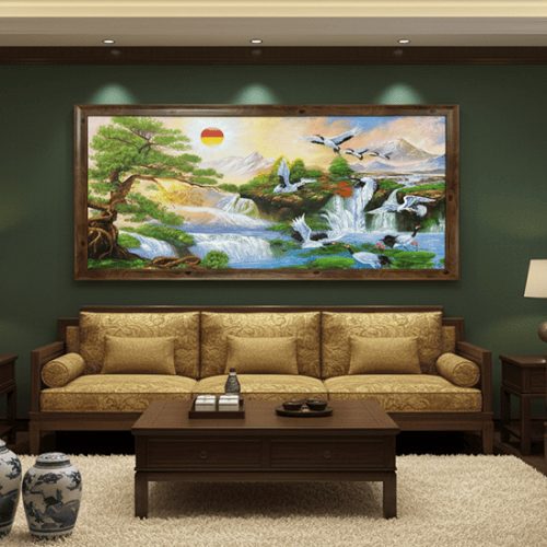 Tranh tùng hạc diên niên và thác nước TSD352