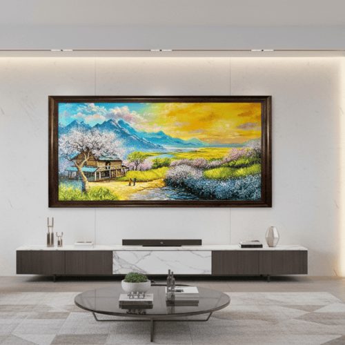 Tranh sơn dầu sắc xuân vùng cao Tây Bắc TSD356