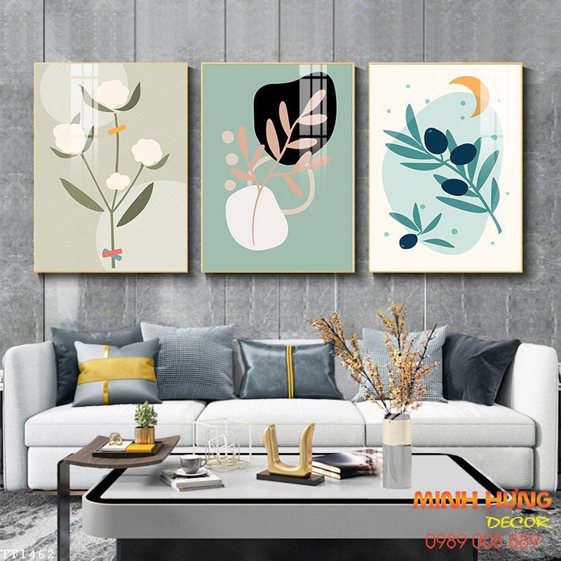 Bộ Tranh Canvas Cành Oliu Và Hoa Bông Tươi Mát TT1462