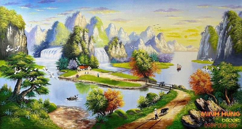 Tranh sơn dầu sơn thủy thanh bình TSD374