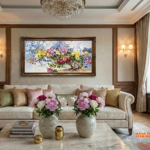 Tranh sơn dầu vườn hoa mẫu đơn TSD365