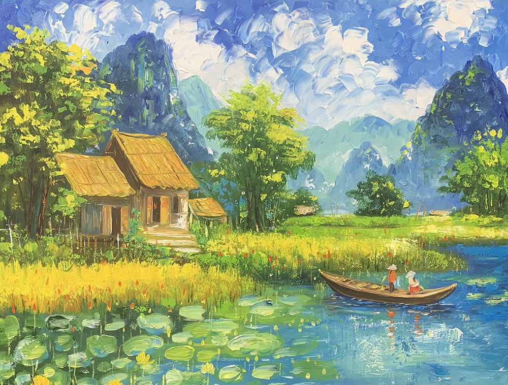 Tranh sơn dầu Làng quê thanh bình TSD392