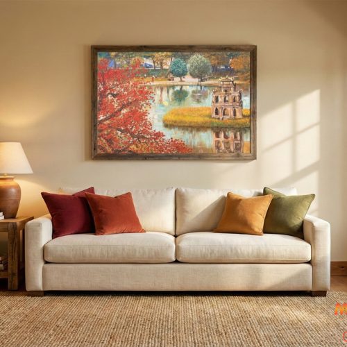 Tranh sơn dầu Tháp Rùa mùa thu TSD394