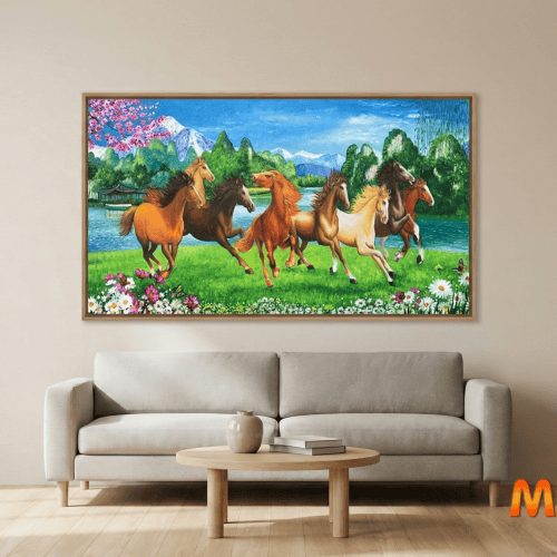 Tranh sơn dầu Bát mã khai xuân TSD413
