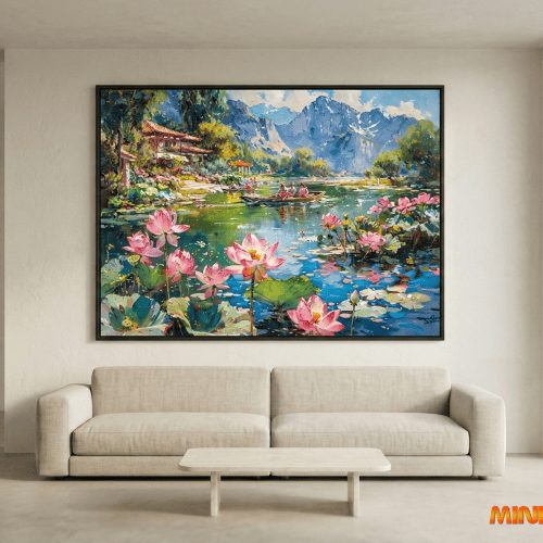 Tranh trừu tượng Hồ sen thanh bình TTT008