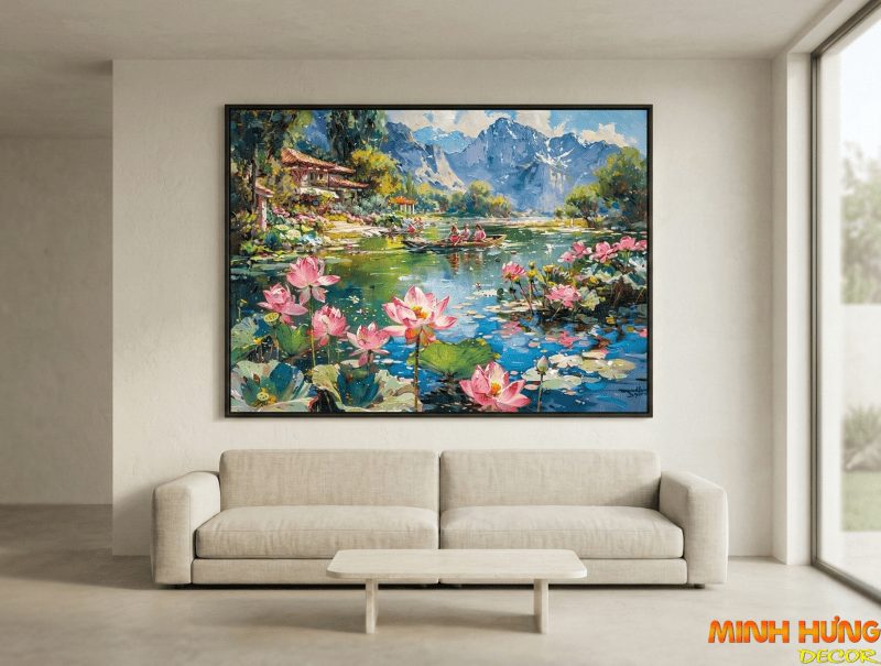 Tranh trừu tượng Hồ sen thanh bình TTT008