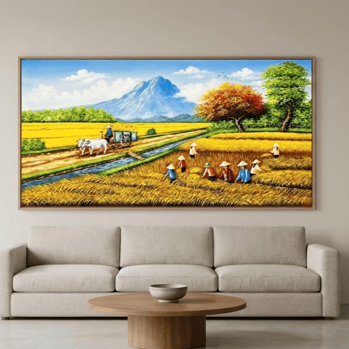 Tranh sơn dầu Cánh Đồng Mùa Gặt TSD422