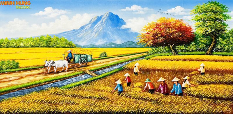 Tranh sơn dầu Cánh Đồng Mùa Gặt TSD422