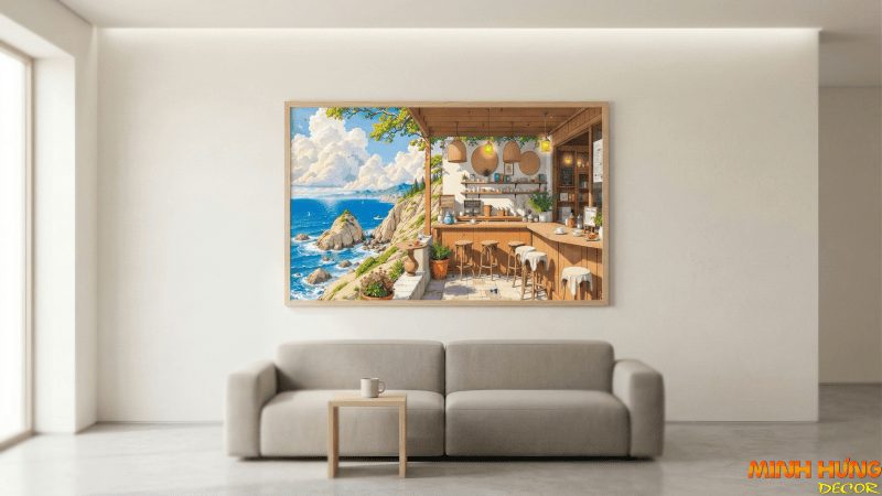Tranh trừu tượng Quán nhỏ ven biển TTT029